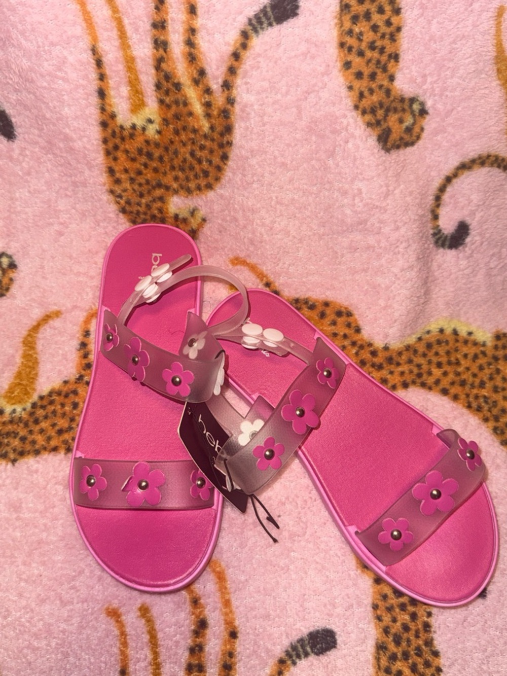 bebe Pink Floral Jelly Sandals with Ankle Strap